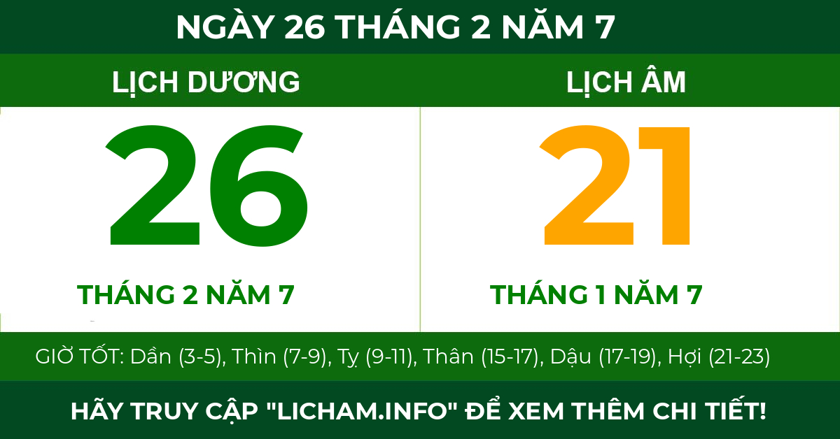 lịch âm ngày 26 tháng 2 năm 7