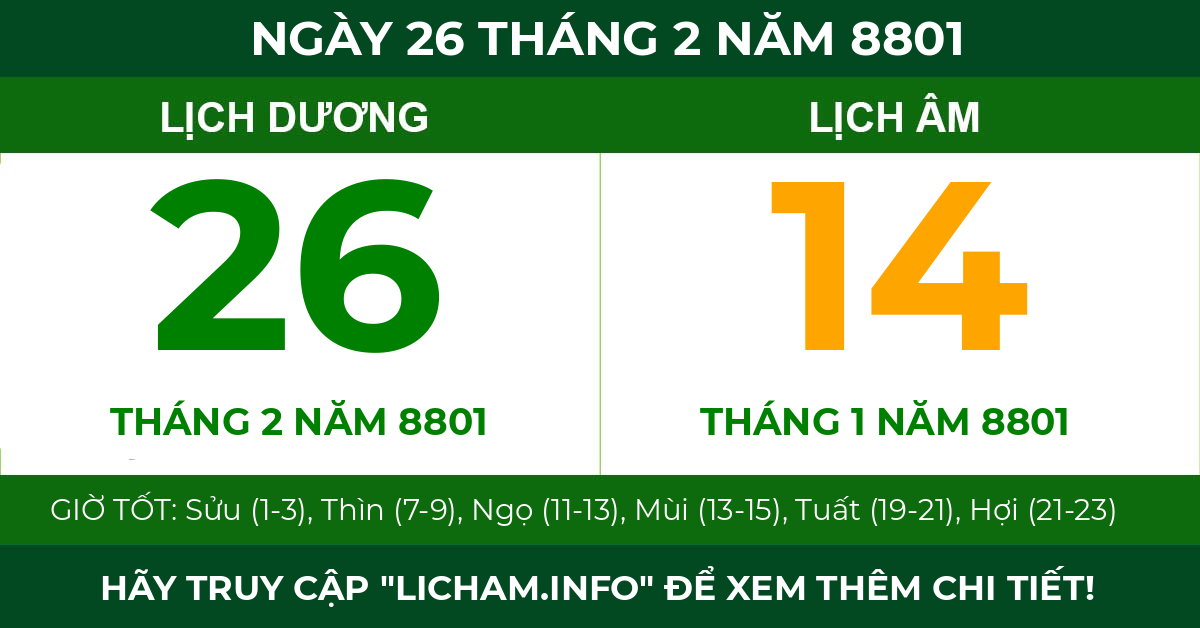 lịch âm ngày 26 tháng 2 năm 8801