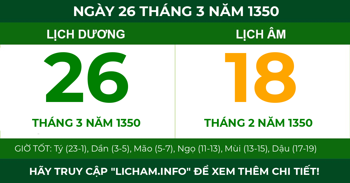 lịch âm ngày 26 tháng 3 năm 1350