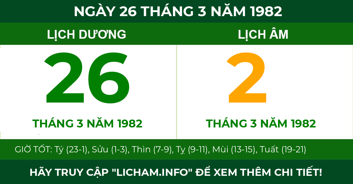 lịch âm ngày 26 tháng 3 năm 1982