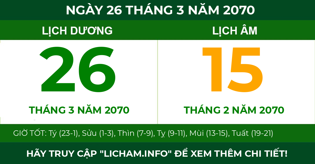 lịch âm ngày 26 tháng 3 năm 2070