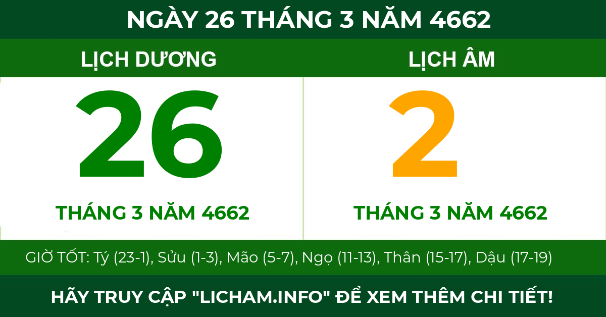 lịch âm ngày 26 tháng 3 năm 4662
