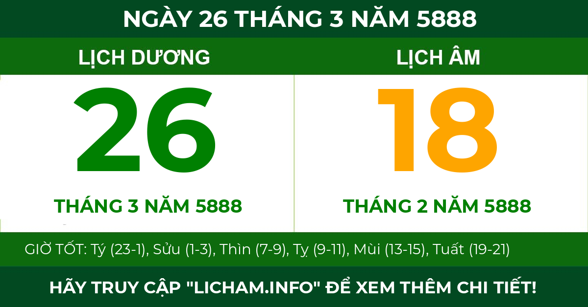 lịch âm ngày 26 tháng 3 năm 5888