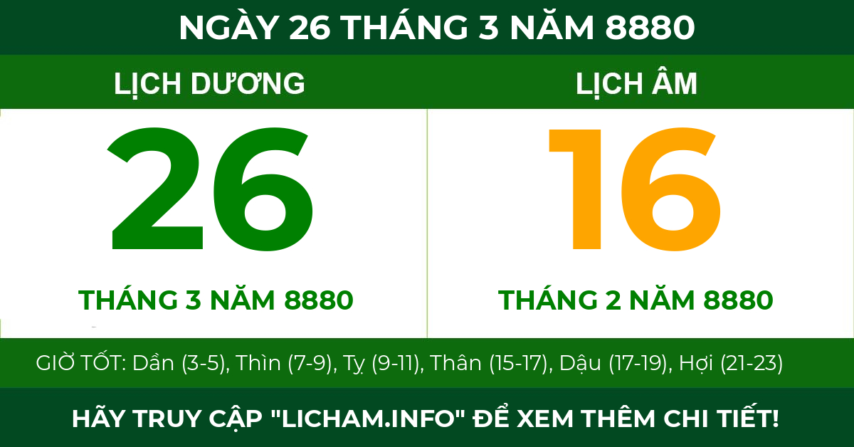 lịch âm ngày 26 tháng 3 năm 8880