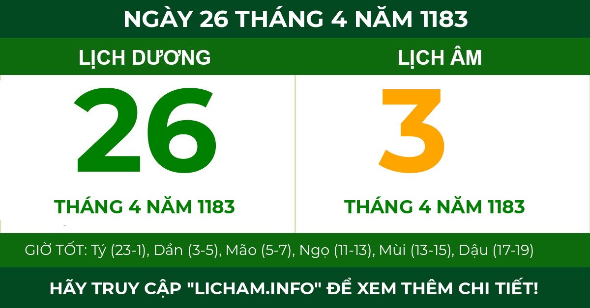 lịch âm ngày 26 tháng 4 năm 1183