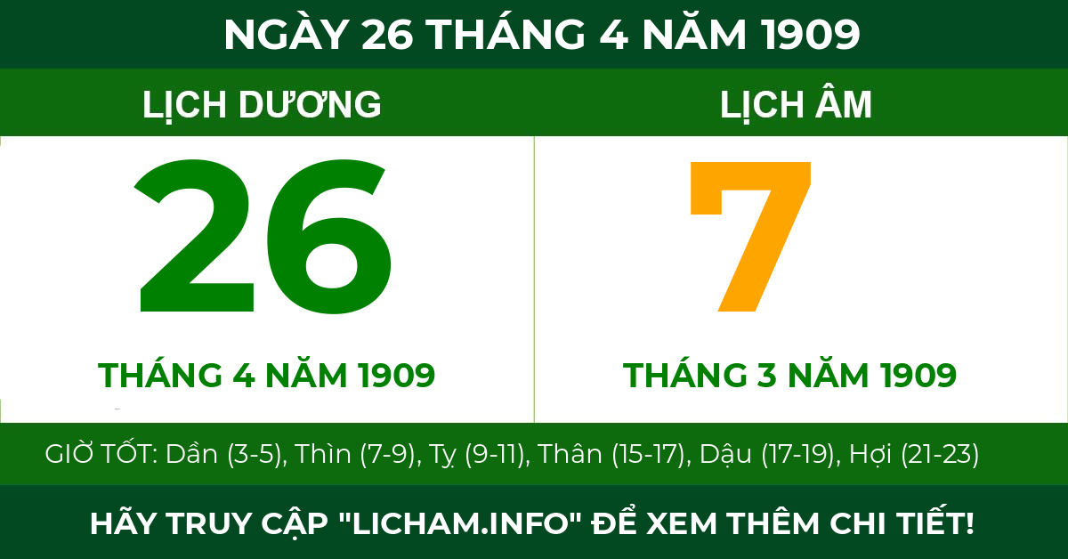 lịch âm ngày 26 tháng 4 năm 1909