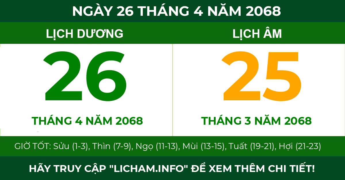 lịch âm ngày 26 tháng 4 năm 2068