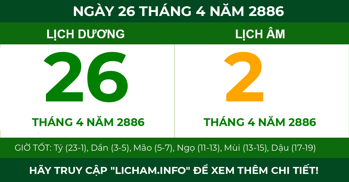 lịch âm ngày 26 tháng 4 năm 2886