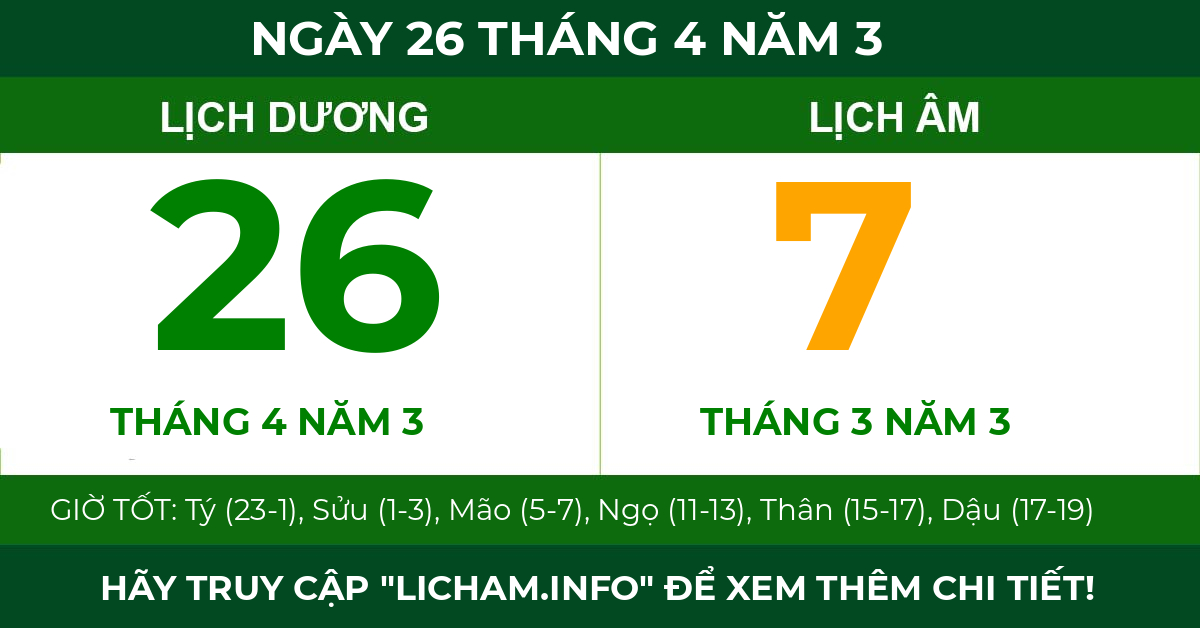 lịch âm ngày 26 tháng 4 năm 3