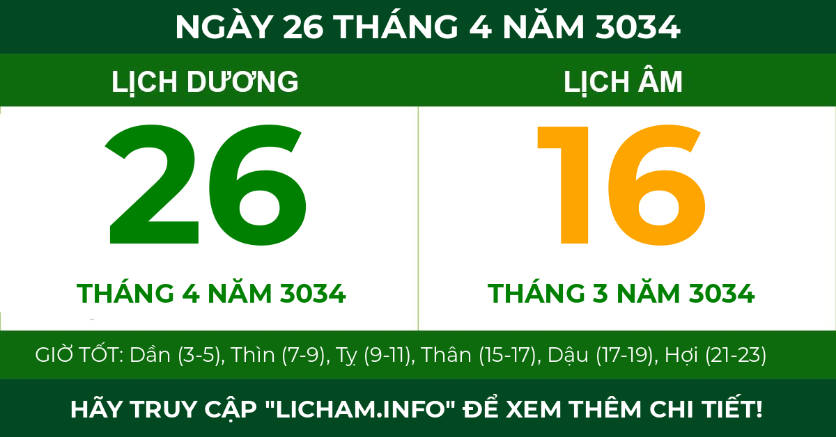 lịch âm ngày 26 tháng 4 năm 3034