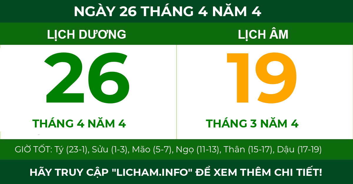 lịch âm ngày 26 tháng 4 năm 4