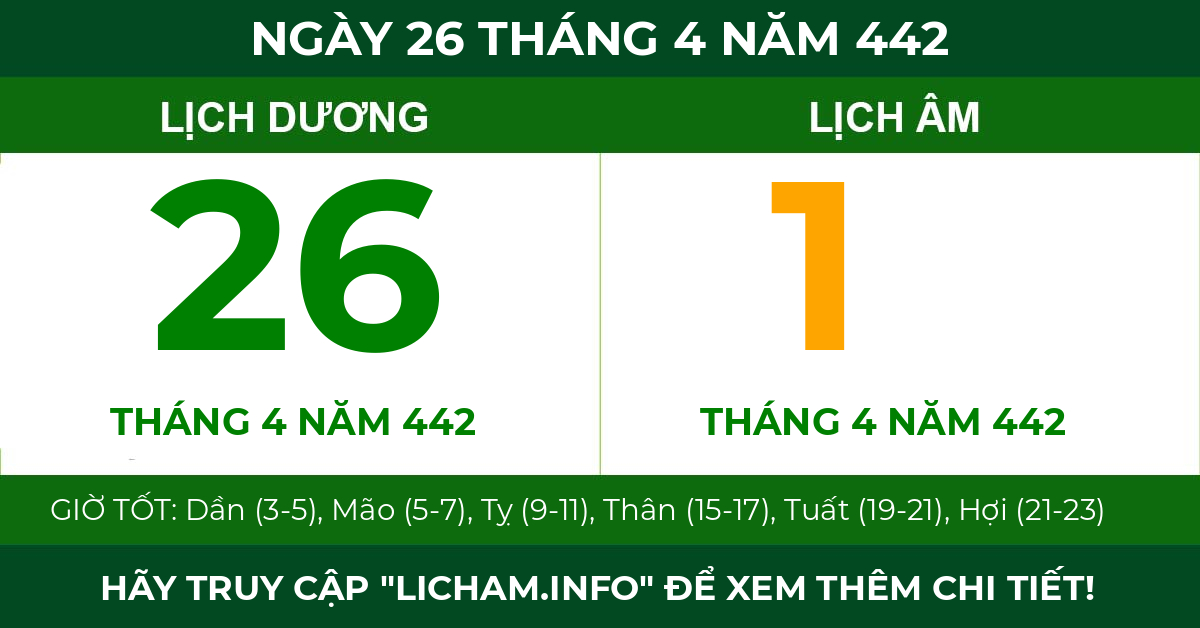 lịch âm ngày 26 tháng 4 năm 442