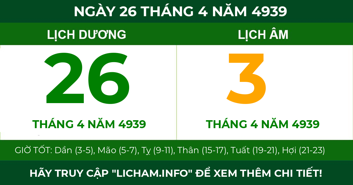 lịch âm ngày 26 tháng 4 năm 4939