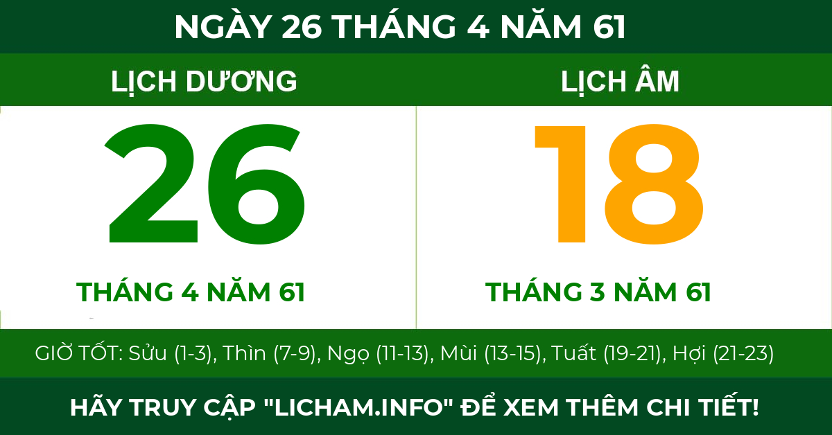 lịch âm ngày 26 tháng 4 năm 61