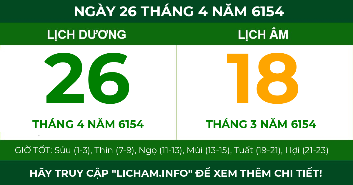 lịch âm ngày 26 tháng 4 năm 6154