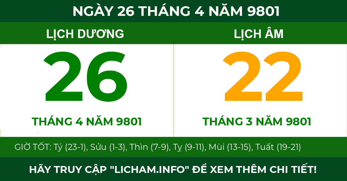 lịch âm ngày 26 tháng 4 năm 9801
