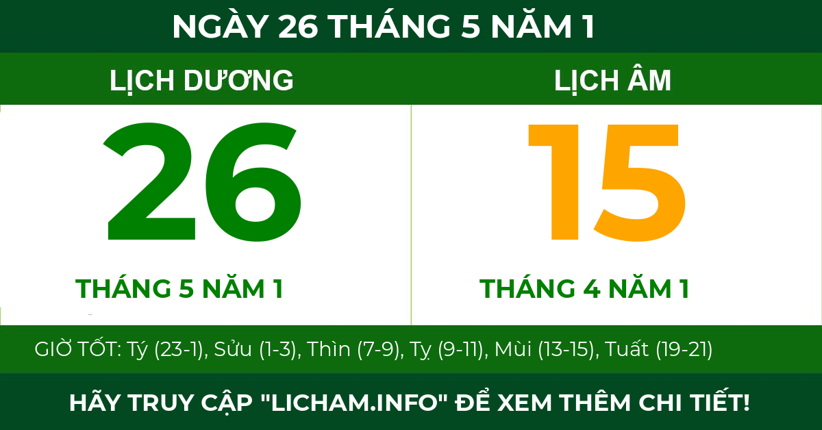 lịch âm ngày 26 tháng 5 năm 1