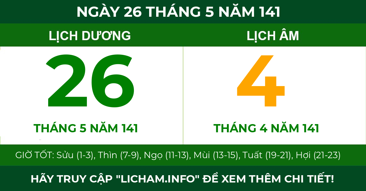 lịch âm ngày 26 tháng 5 năm 141
