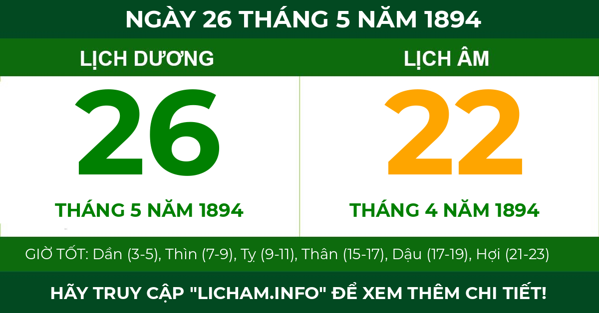 lịch âm ngày 26 tháng 5 năm 1894