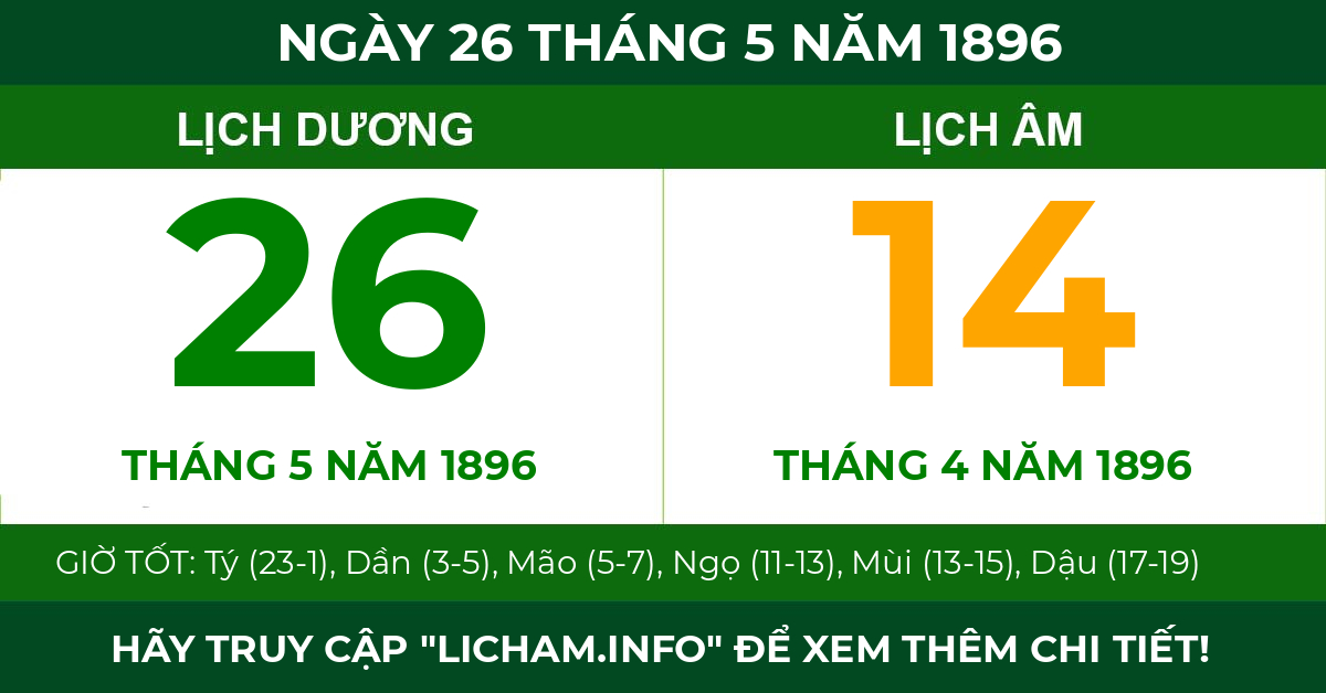 lịch âm ngày 26 tháng 5 năm 1896