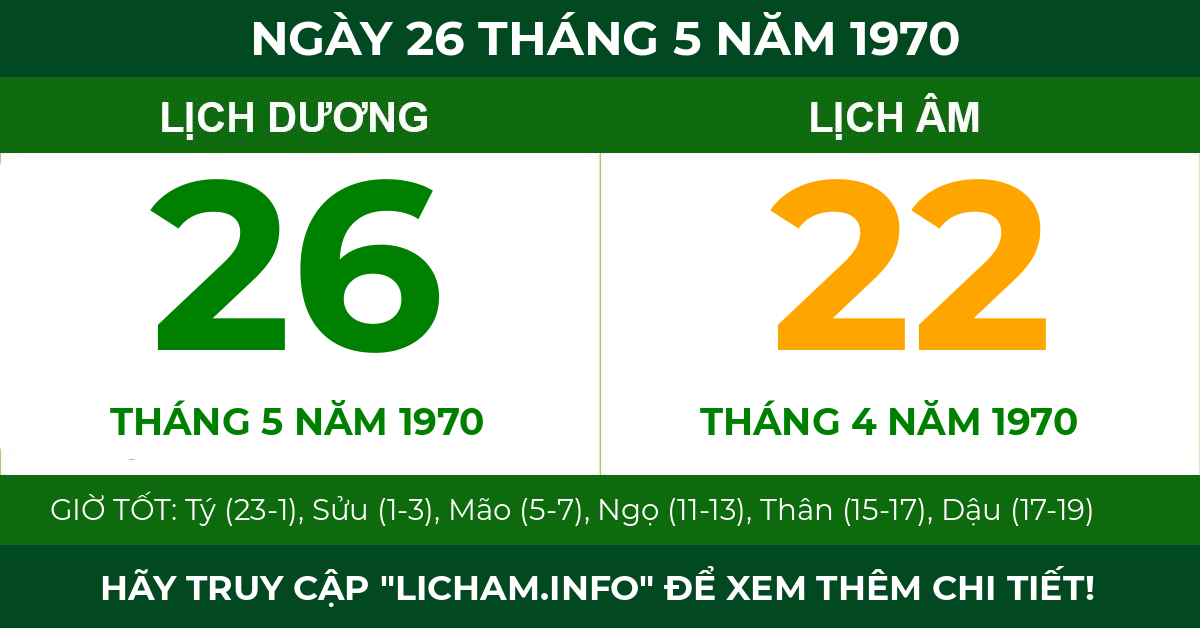 lịch âm ngày 26 tháng 5 năm 1970