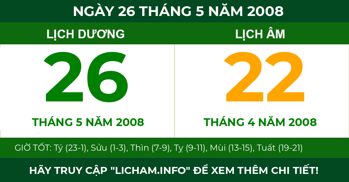 lịch âm ngày 26 tháng 5 năm 2008