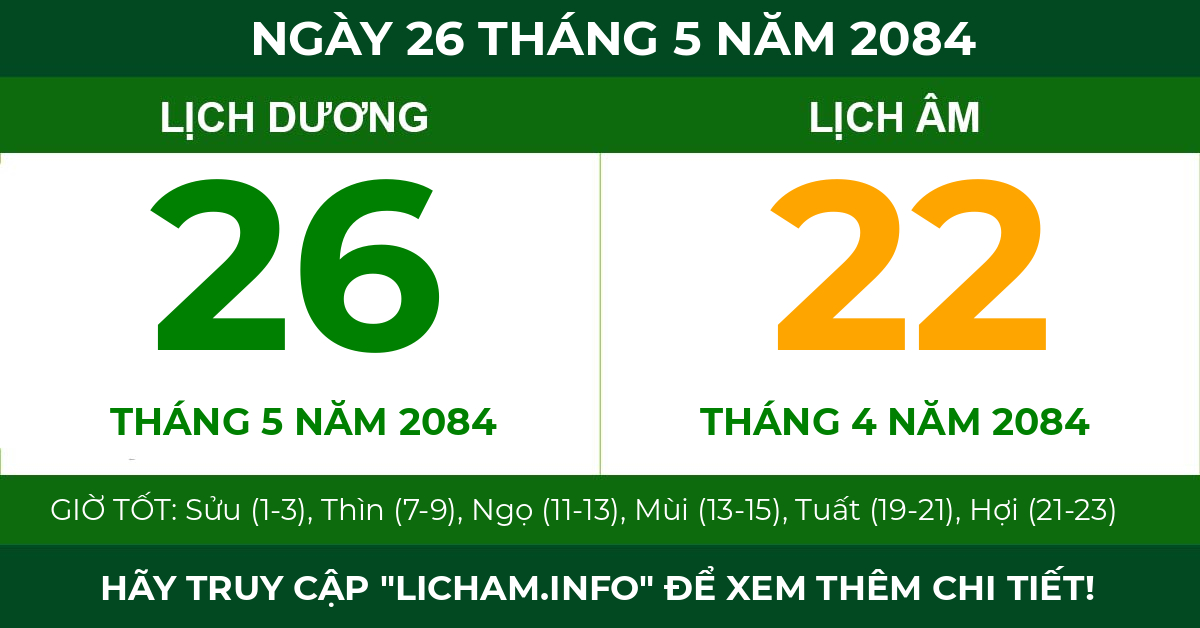 lịch âm ngày 26 tháng 5 năm 2084