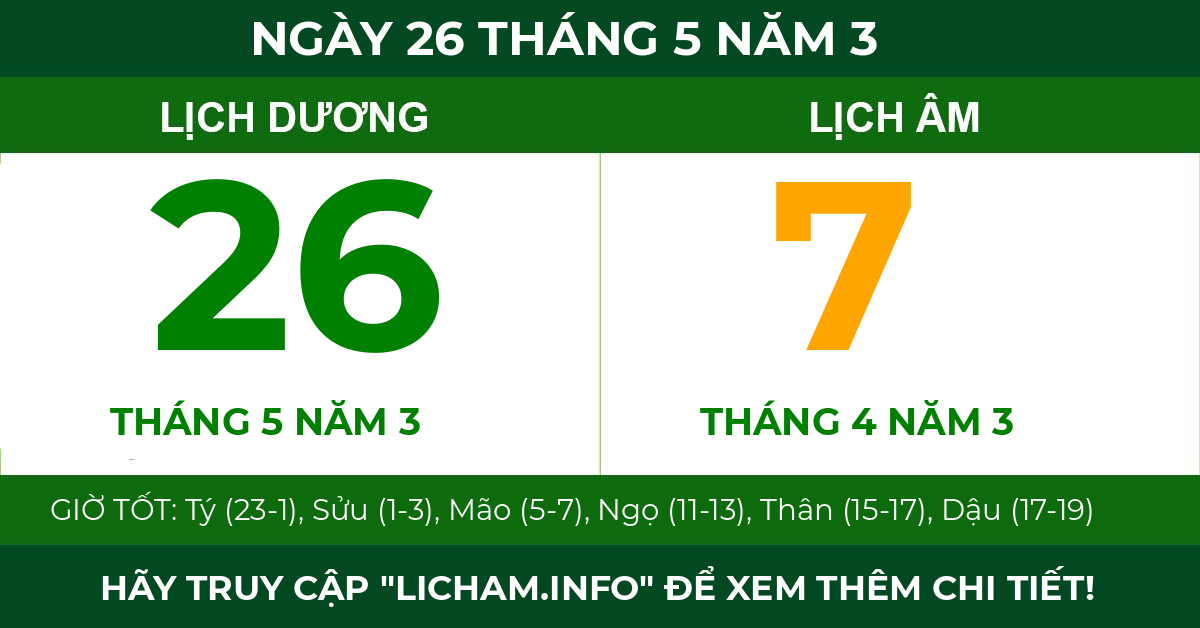 lịch âm ngày 26 tháng 5 năm 3