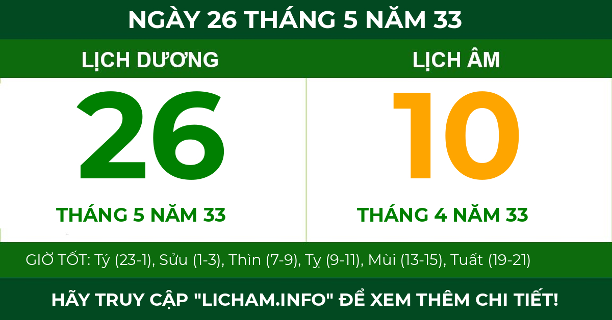 lịch âm ngày 26 tháng 5 năm 33