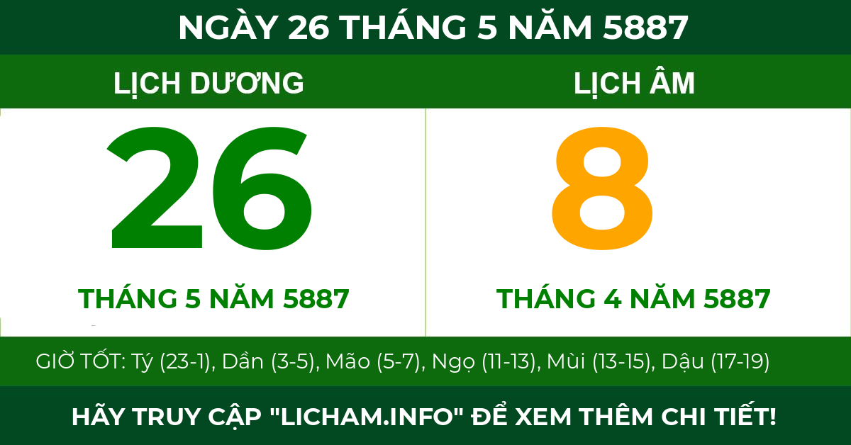 lịch âm ngày 26 tháng 5 năm 5887