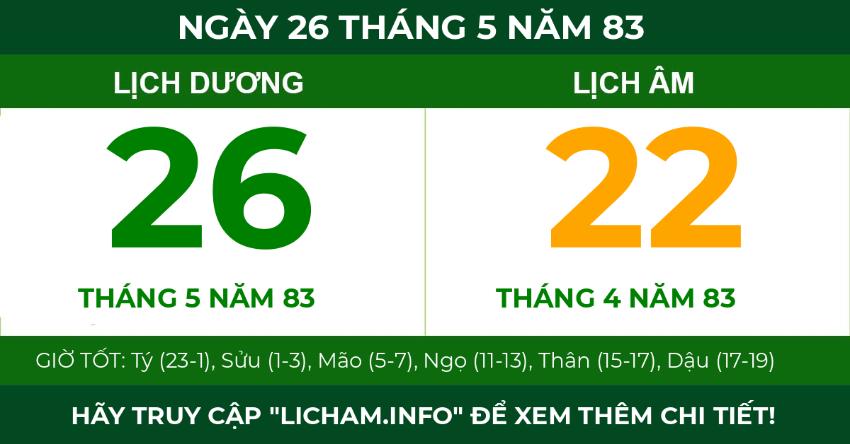lịch âm ngày 26 tháng 5 năm 83