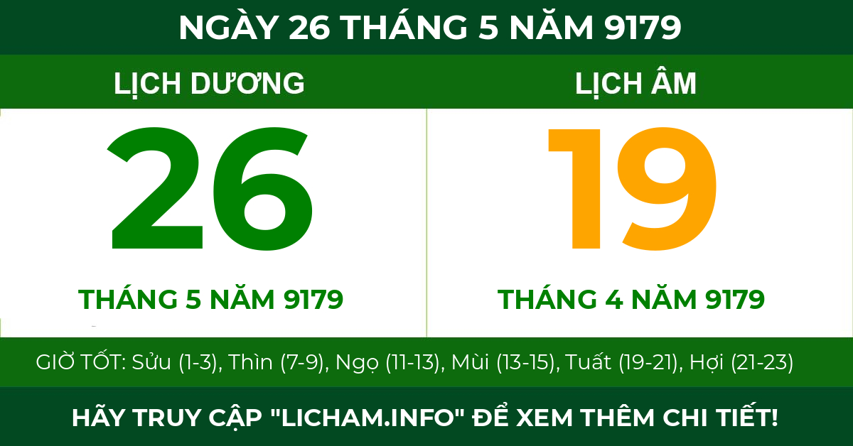lịch âm ngày 26 tháng 5 năm 9179