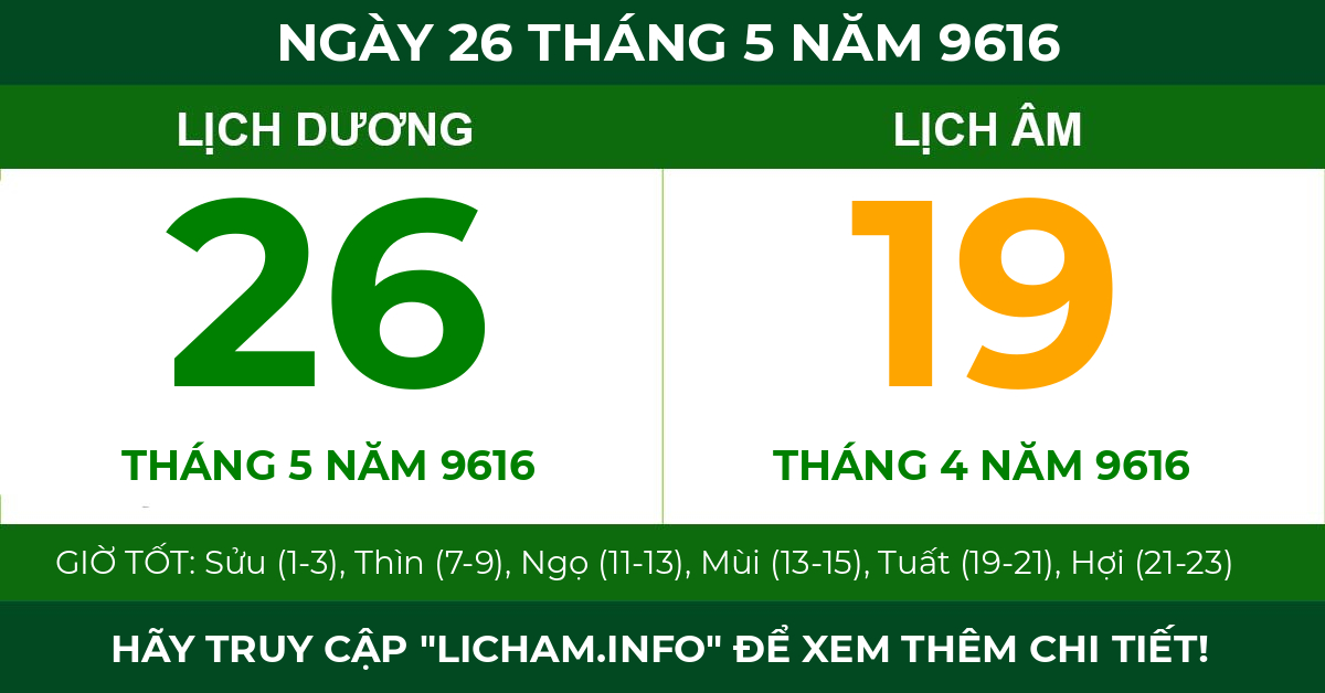 lịch âm ngày 26 tháng 5 năm 9616