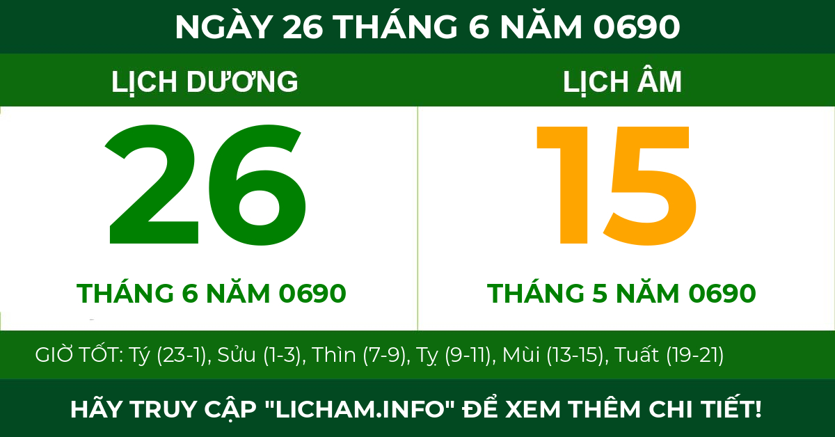 lịch âm ngày 26 tháng 6 năm 0690