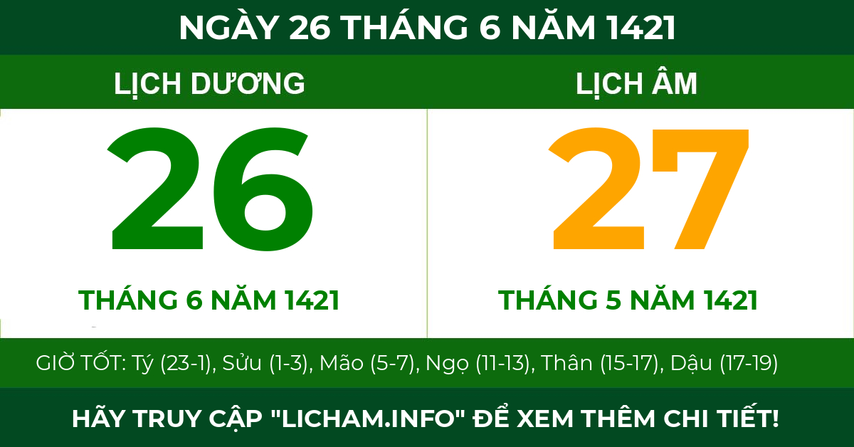 lịch âm ngày 26 tháng 6 năm 1421