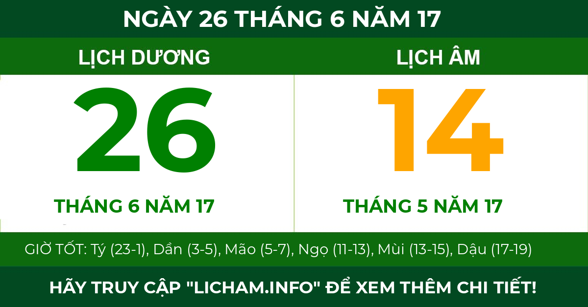 lịch âm ngày 26 tháng 6 năm 17