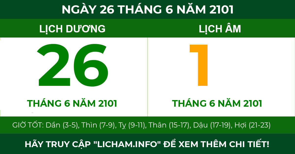 lịch âm ngày 26 tháng 6 năm 2101