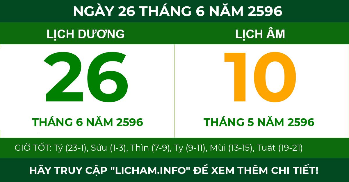 lịch âm ngày 26 tháng 6 năm 2596