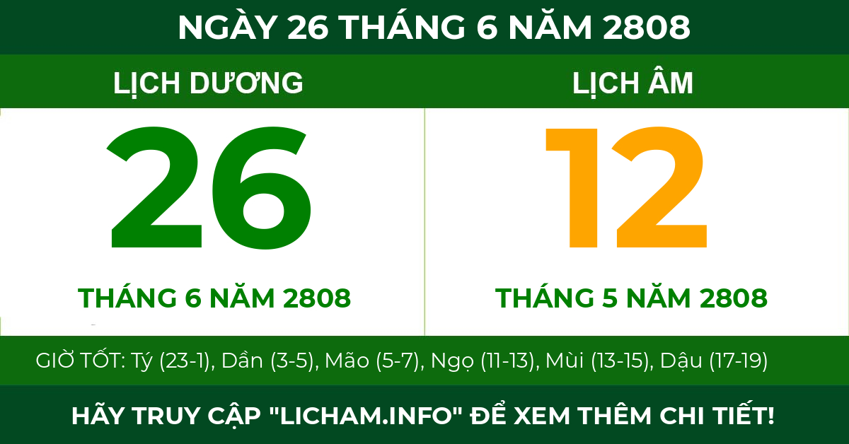 lịch âm ngày 26 tháng 6 năm 2808