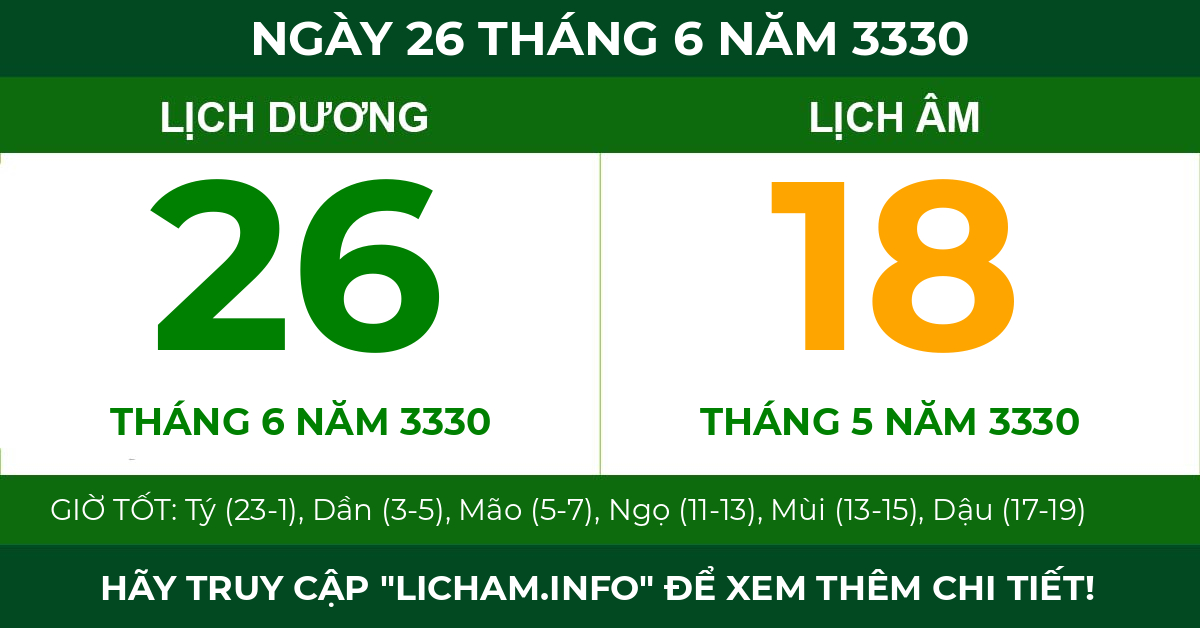 lịch âm ngày 26 tháng 6 năm 3330
