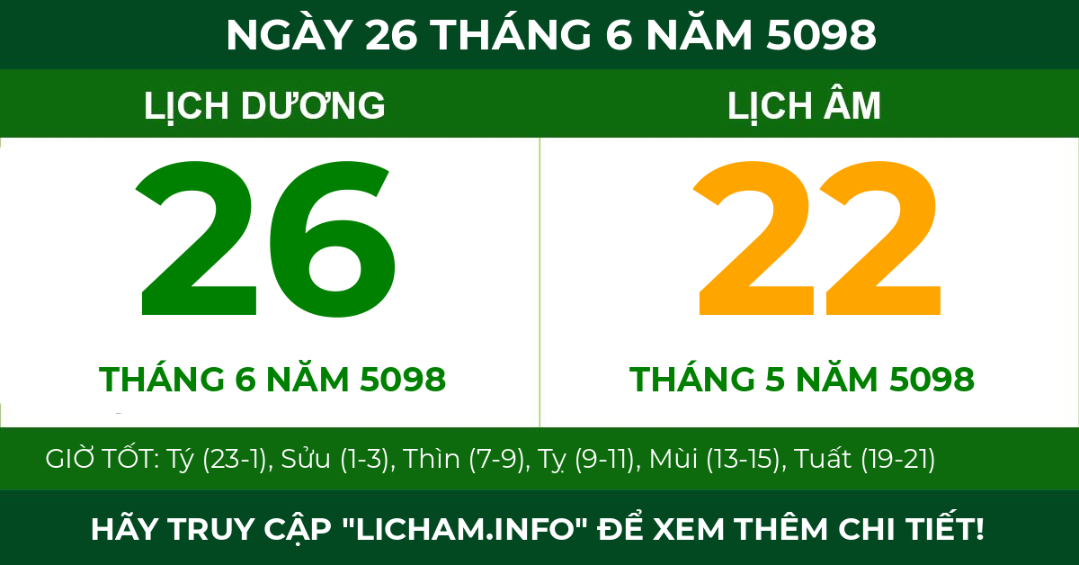 lịch âm ngày 26 tháng 6 năm 5098