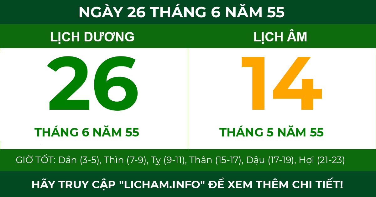 lịch âm ngày 26 tháng 6 năm 55
