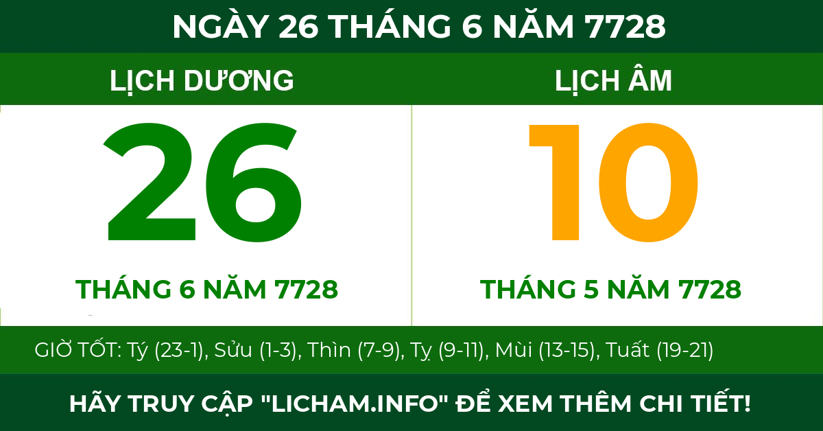lịch âm ngày 26 tháng 6 năm 7728