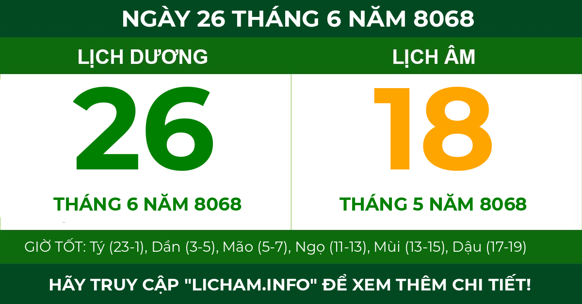lịch âm ngày 26 tháng 6 năm 8068