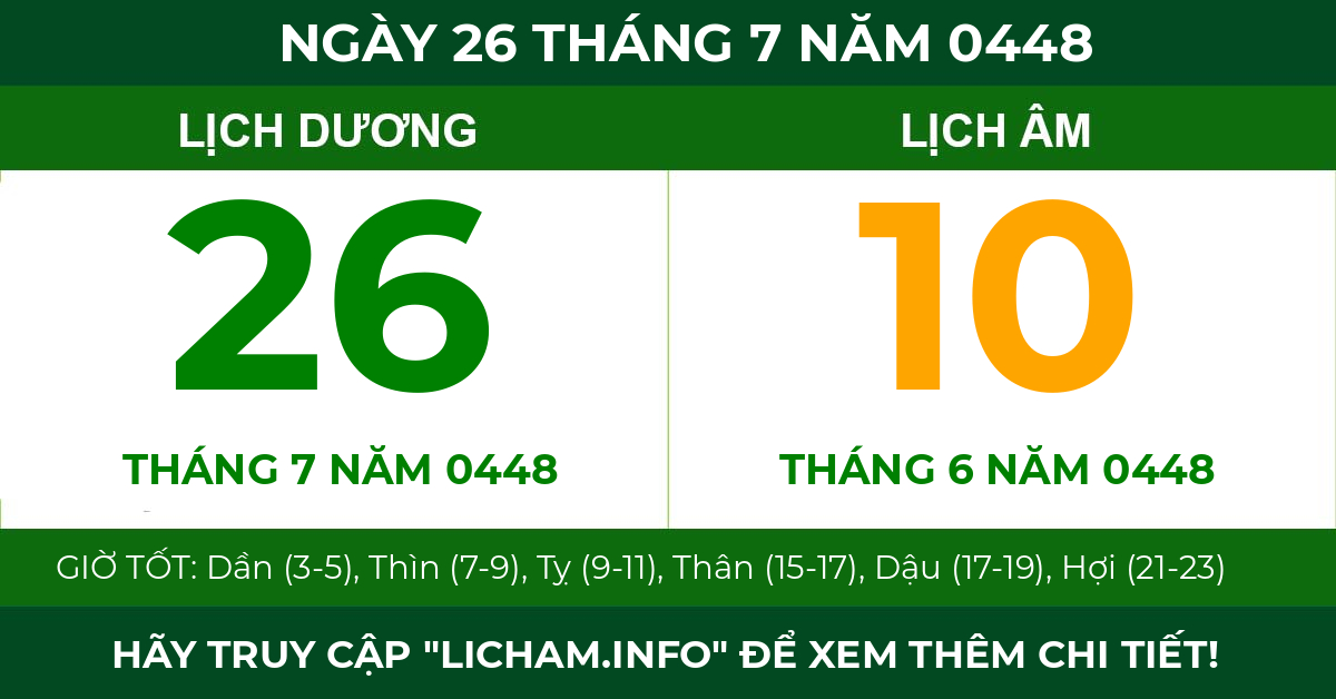 lịch âm ngày 26 tháng 7 năm 0448