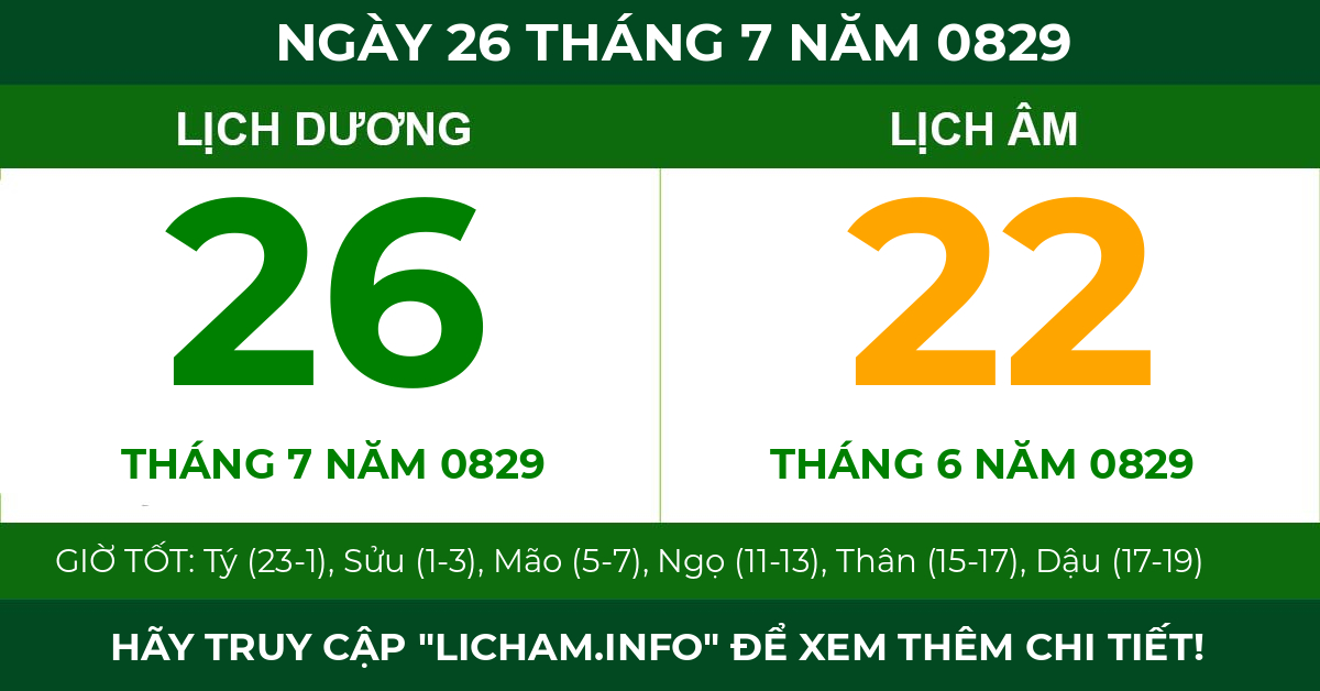 lịch âm ngày 26 tháng 7 năm 0829
