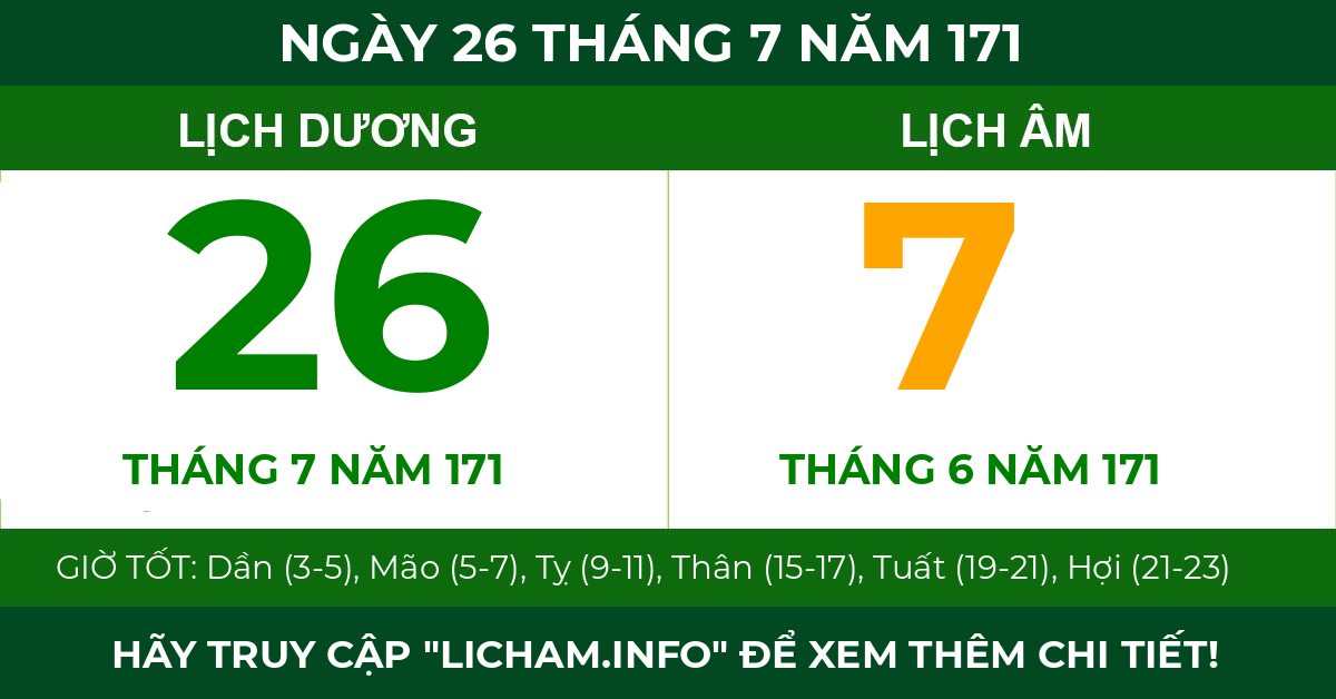 lịch âm ngày 26 tháng 7 năm 171