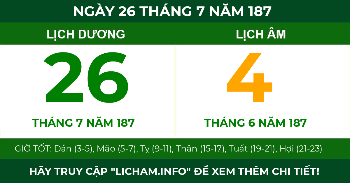 lịch âm ngày 26 tháng 7 năm 187