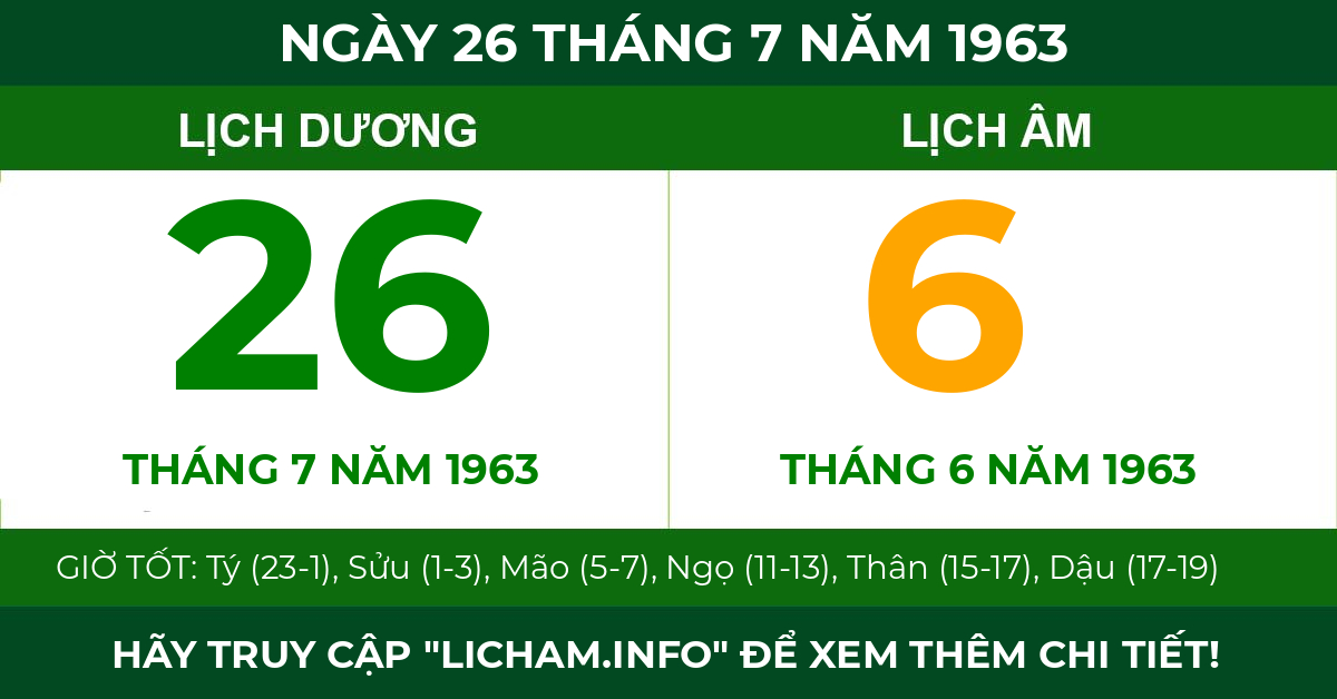 lịch âm ngày 26 tháng 7 năm 1963
