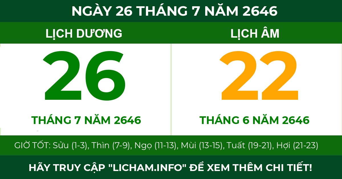 lịch âm ngày 26 tháng 7 năm 2646